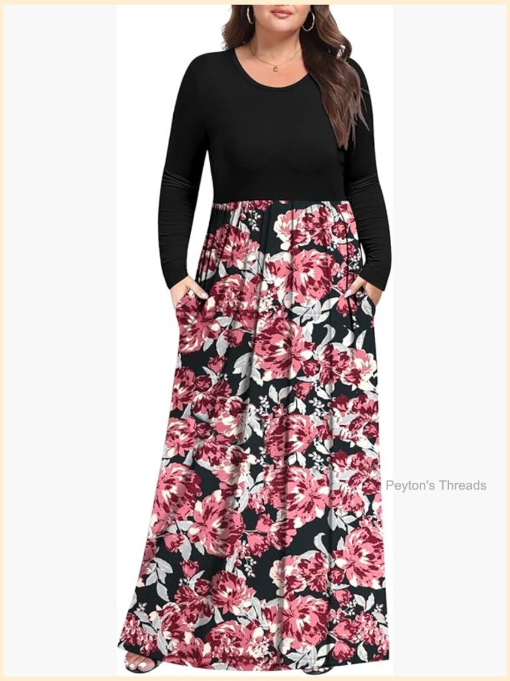 Plus Size Maxi Dress Long Sleeve with Pockets 1X-5X